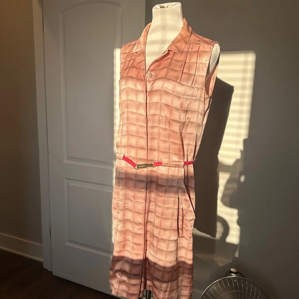 Vintage Chanel Pink Plaid Shirtdress sz 40 - Picture 9 of 14